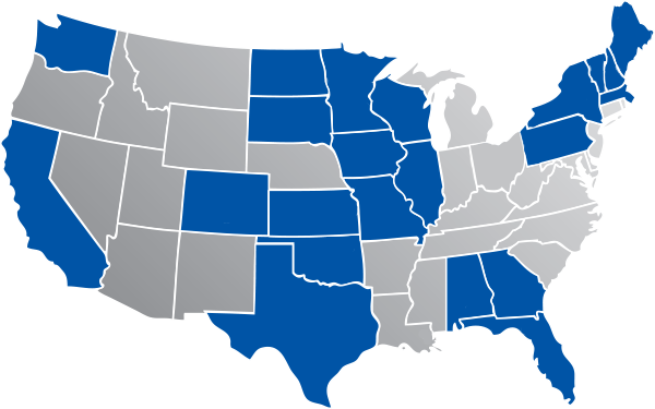 Map of USA States that Consolidated Services