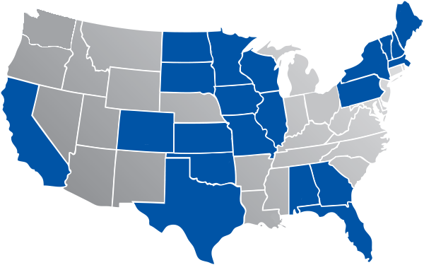 Map of USA States that Consolidated Services