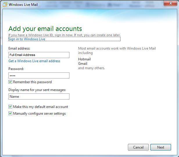 kip schade Onenigheid Windows Live Mail POP3 Setup Instructions